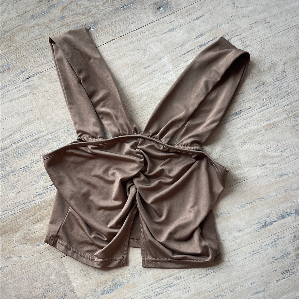 Brown Satin Sleeveless Top